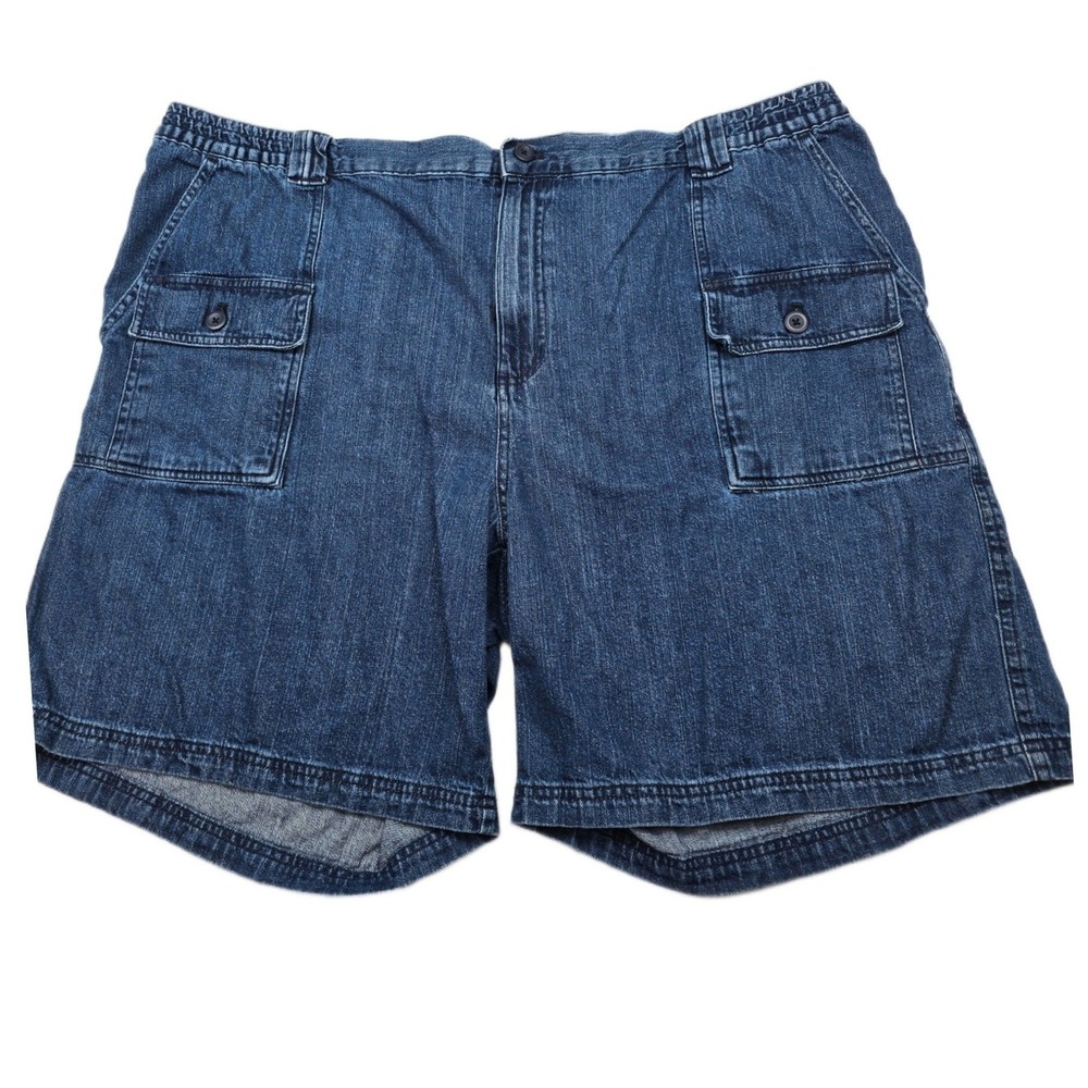 Basic Editions Cargo Denim Shorts Men 2XL Blue Jean Cotton Elastic Waist Utility